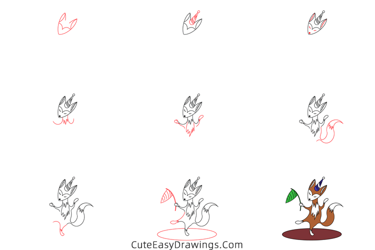 how to draw a birthday fox - www.cuteeasydrawings.com