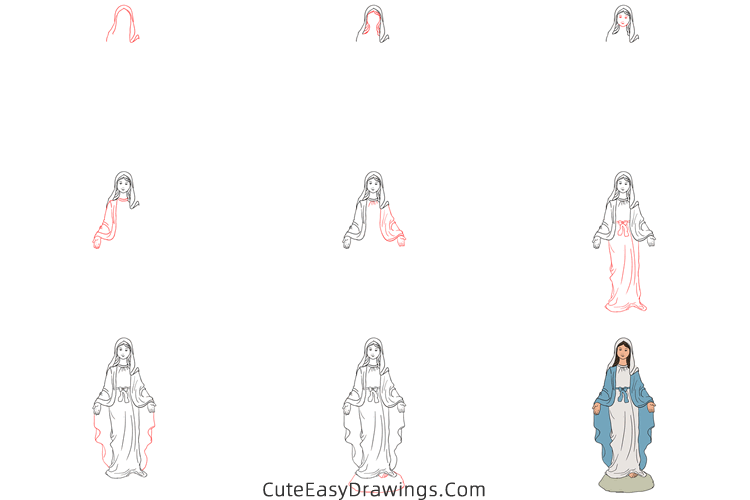how to draw virgin mary - www.cuteeasydrawings.com