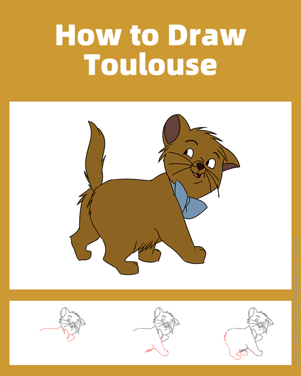 how to draw toulouse from the aristocats - www.cuteeasydrawings.com