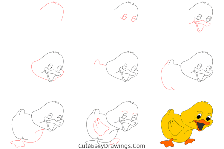 how to draw a duckling - www.cuteeasydrawings.com