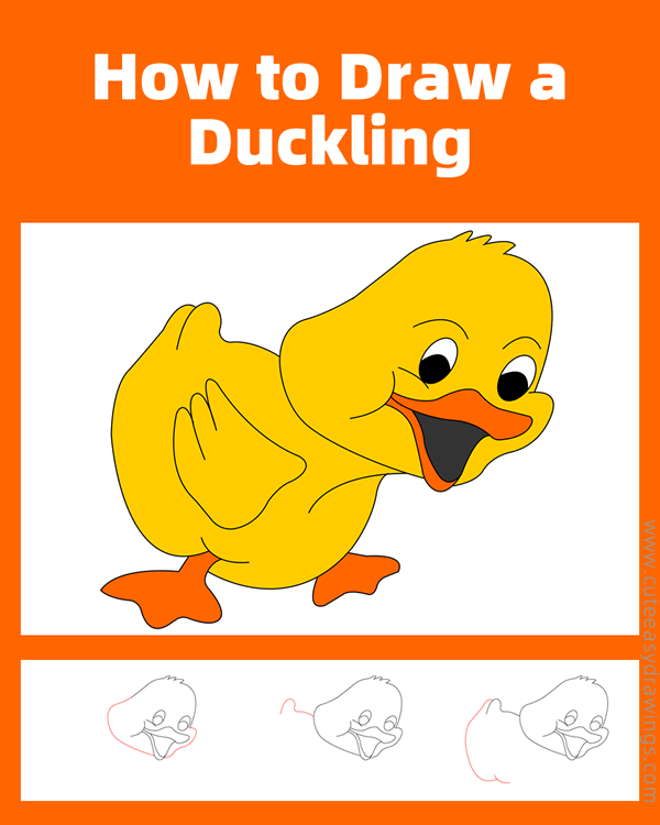 how to draw a duckling - www.cuteeasydrawings.com