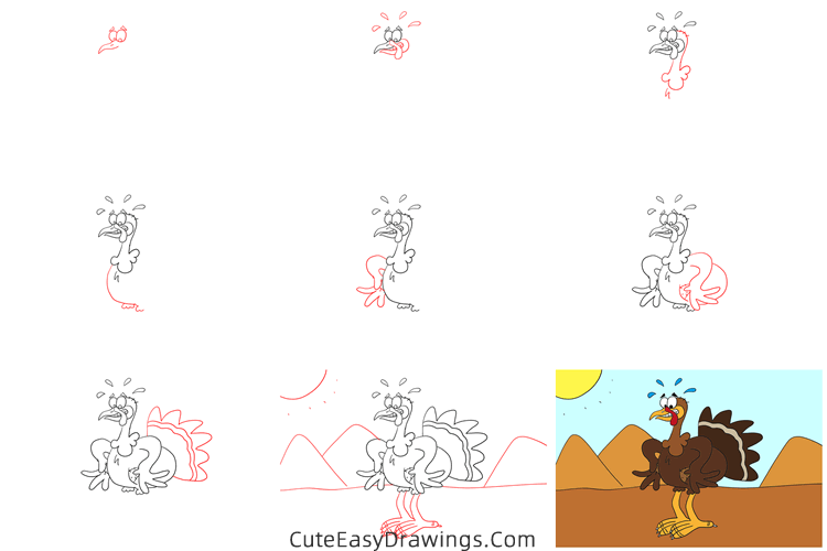 how to draw a funny turkey - www.cuteeasydrawings.com