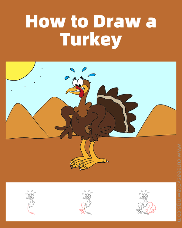 how to draw a funny turkey - www.cuteeasydrawings.com