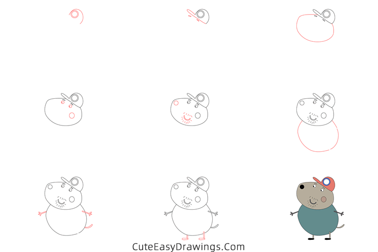 how to draw granddad dog from peppa pig - www.cuteeasydrawings.com
