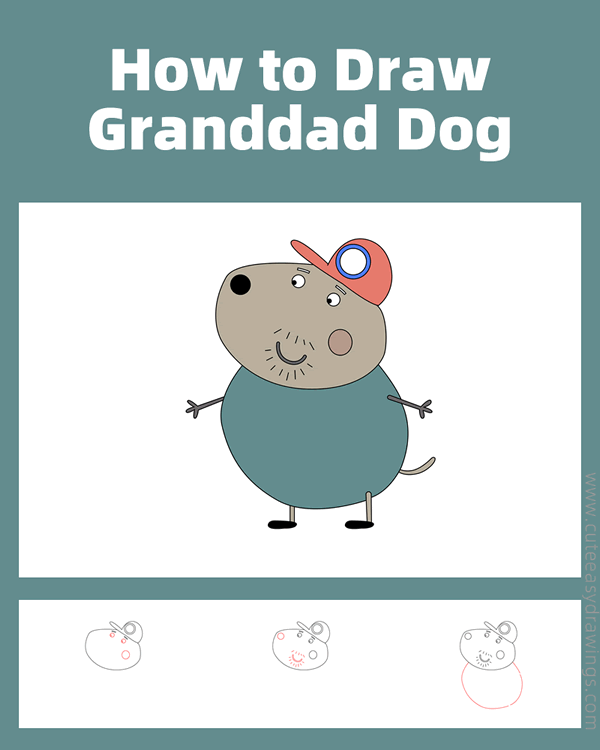 how to draw granddad dog from peppa pig - www.cuteeasydrawings.com