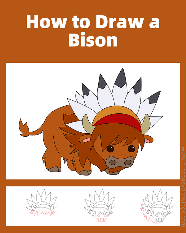 how to draw an american bison - www.cuteeasydrawings.com