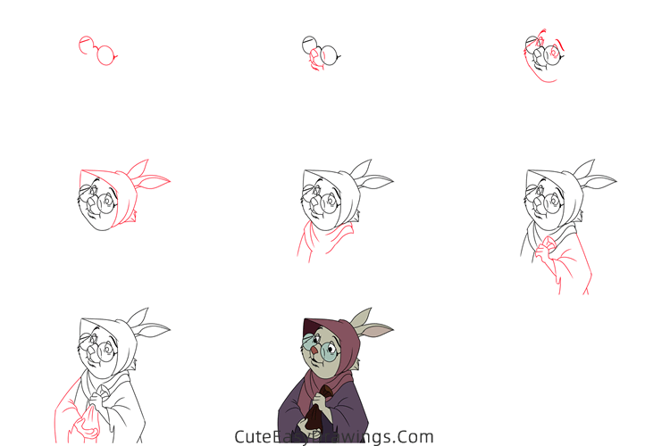 how to draw mother rabbit from robin hood - www.cuteeasydrawings.com