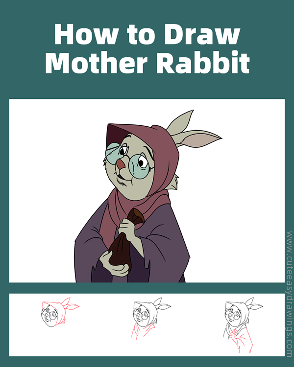 how to draw mother rabbit from robin hood - www.cuteeasydrawings.com