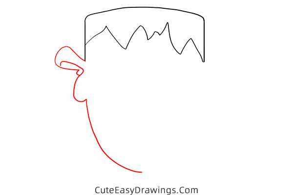 how to draw frankenstein head - www.cuteeasydrawings.com