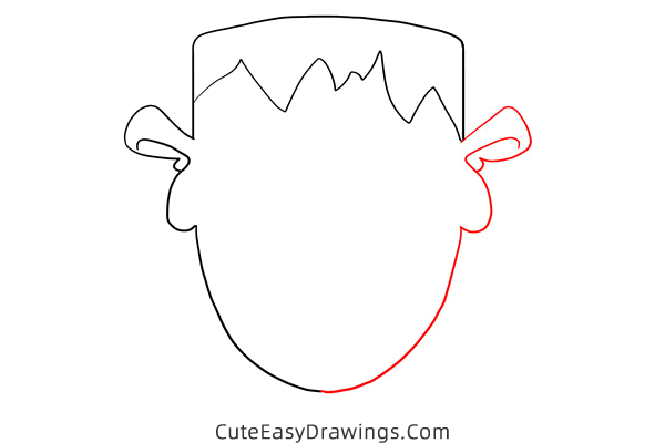 how to draw frankenstein head - www.cuteeasydrawings.com
