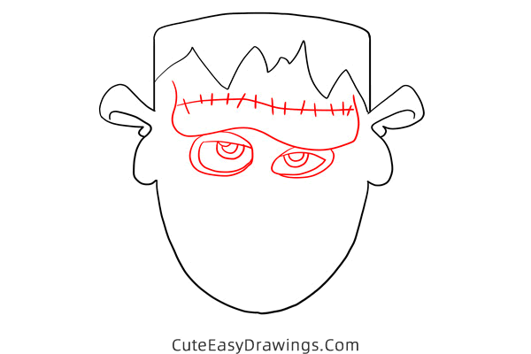 how to draw frankenstein head - www.cuteeasydrawings.com