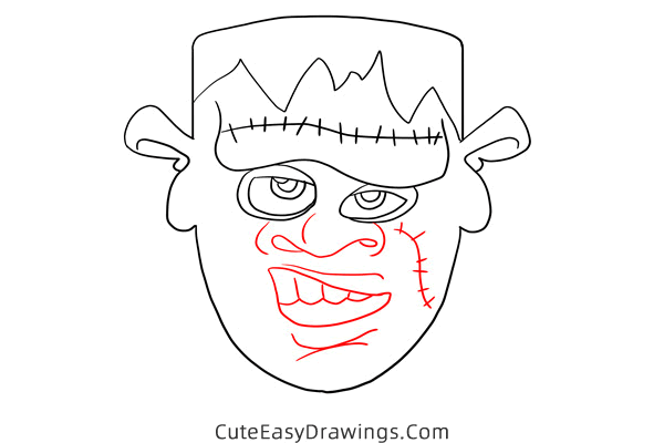 how to draw frankenstein head - www.cuteeasydrawings.com