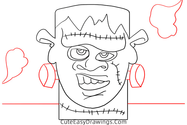 how to draw frankenstein head - www.cuteeasydrawings.com
