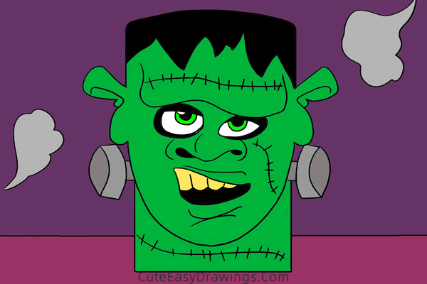 how to draw frankenstein head - www.cuteeasydrawings.com