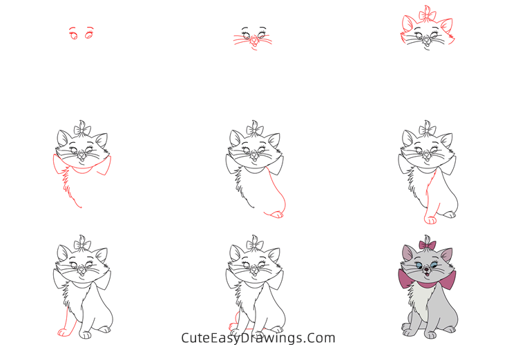 how to draw marie from aristocats - www.cuteeasydrawings.com