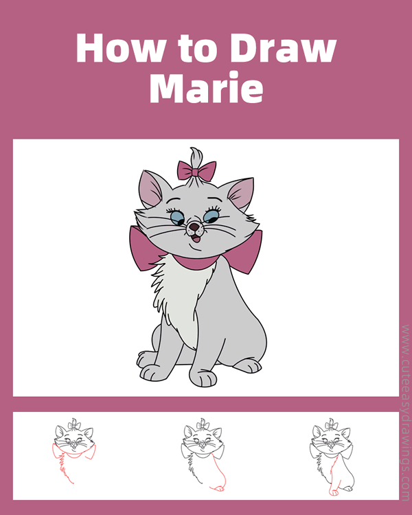 how to draw marie from aristocats - www.cuteeasydrawings.com