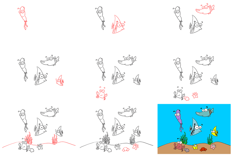 how to draw an underwater scene - www.cuteeasydrawings.com