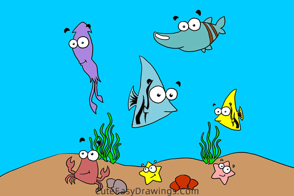 how to draw an underwater scene - www.cuteeasydrawings.com