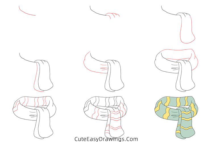 how to draw a scarf - www.cuteeasydrawings.com