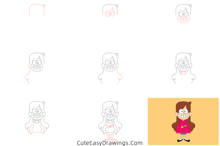 how to draw mabel pines from gravity falls - www.cuteeasydrawings.com