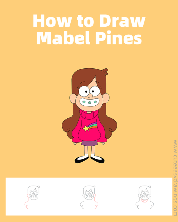 how to draw mabel pines from gravity falls - www.cuteeasydrawings.com