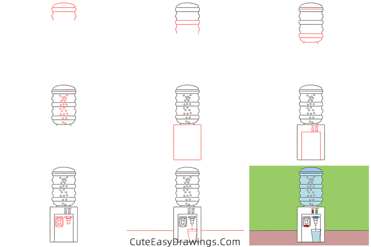 how to draw a water dispenser - www.cuteeasydrawings.com