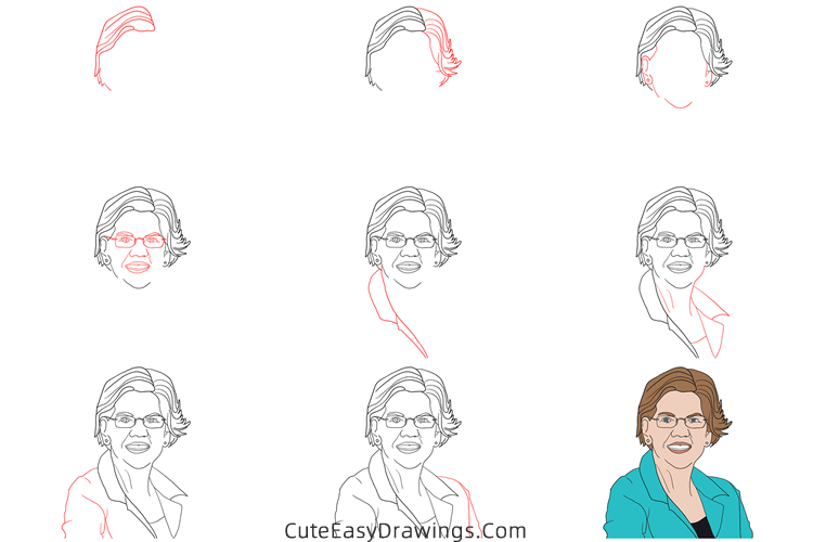 how to draw elizabeth warren - www.cuteeasydrawings.com