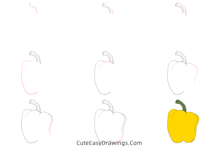 how to draw a bell pepper - www.cuteeasydrawings.com
