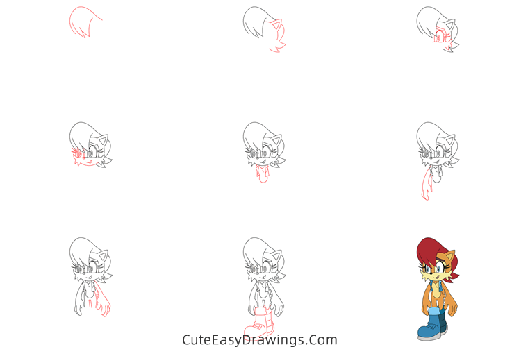 how to draw sally acorn from sonic the hedgehog - www.cuteeasydrawings.com