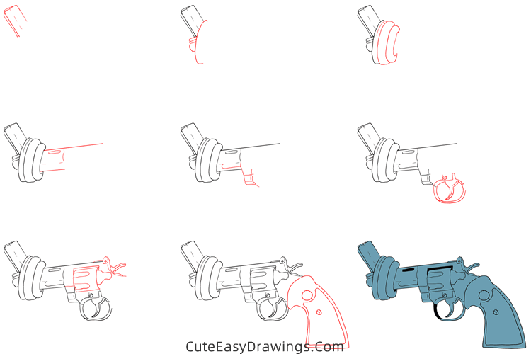 how to draw the knotted gun - www.cuteeasydrawings.com