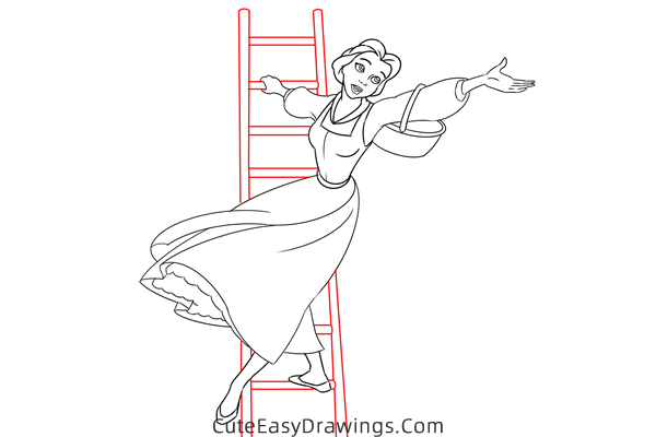 how to draw belle the princess picking fruit - www.cuteeasydrawings.com