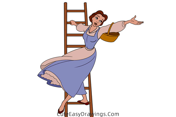 how to draw belle the princess picking fruit - www.cuteeasydrawings.com
