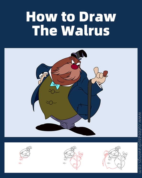 how to draw the walrus from alice in wonderland - www.cuteeasydrawings.com