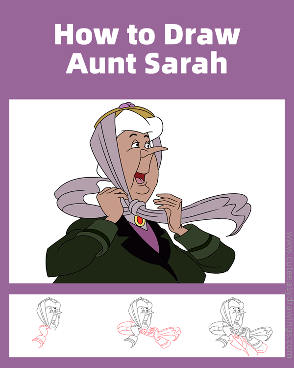 how to draw aunt sarah from lady and the tramp - www.cuteeasydrawings.com
