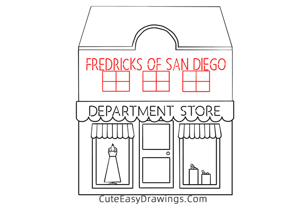 how to draw a department store - www.cuteeasydrawings.com