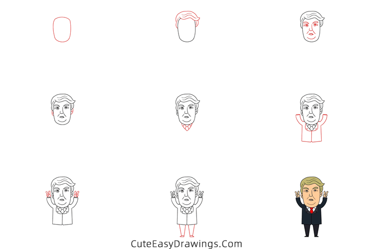how to draw cartoon donald trump - www.cuteeasydrawings.com