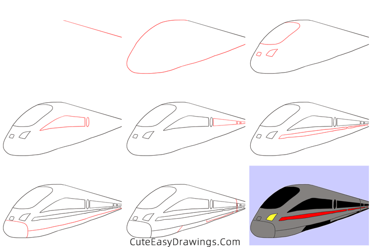 how to draw a bullet train - www.cuteeasydrawings.com