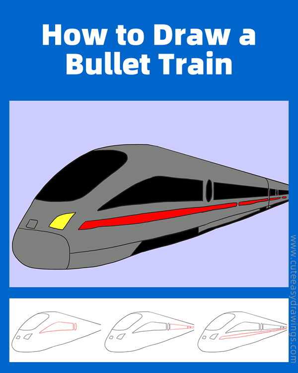how to draw a bullet train - www.cuteeasydrawings.com