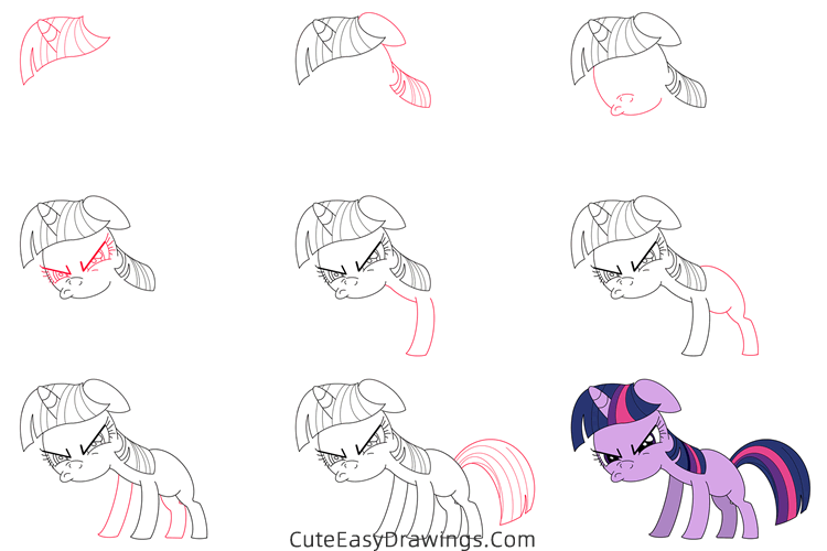 how to draw twilight sparkle making a funny face - www.cuteeasydrawings.com