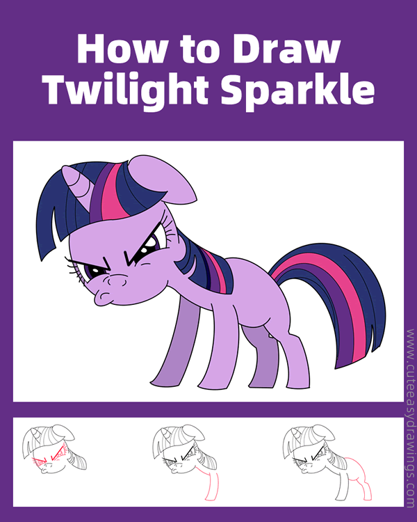 how to draw twilight sparkle making a funny face - www.cuteeasydrawings.com