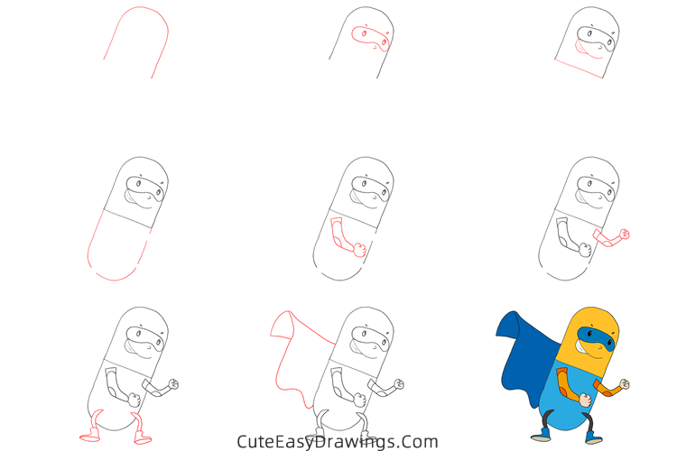 how to draw a cartoon capsule - www.cuteeasydrawings.com