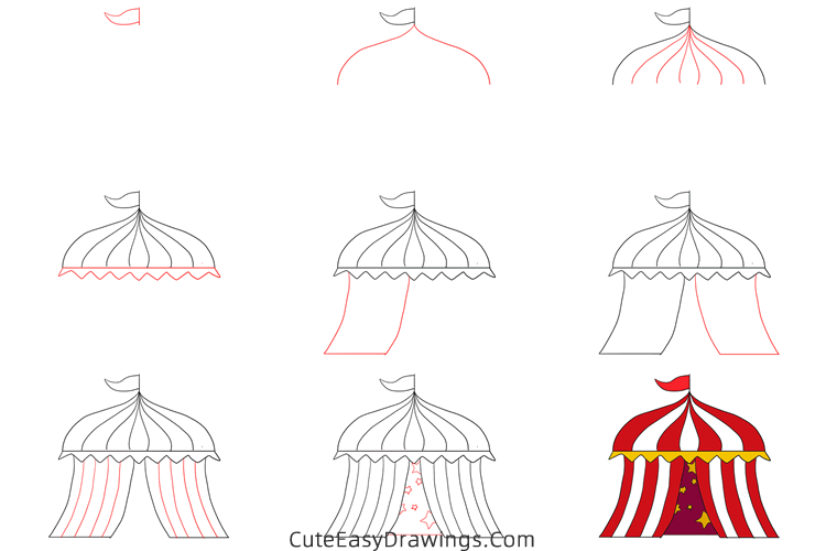how to draw a circus tent - www.cuteeasydrawings.com