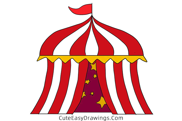 how to draw a circus tent - www.cuteeasydrawings.com