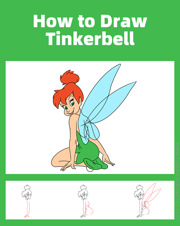how to draw tinkerbell from peter pan - www.cuteeasydrawings.com