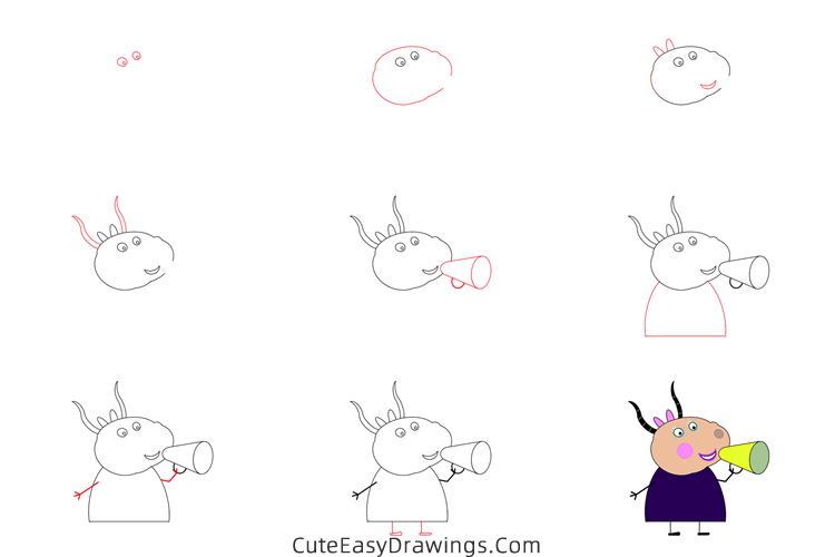 how to draw madame gazelle from peppa pig - www.cuteeasydrawings.com