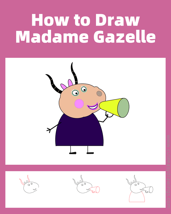 how to draw madame gazelle from peppa pig - www.cuteeasydrawings.com