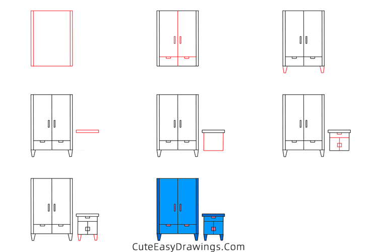how to draw a wardrobe - www.cuteeasydrawings.com