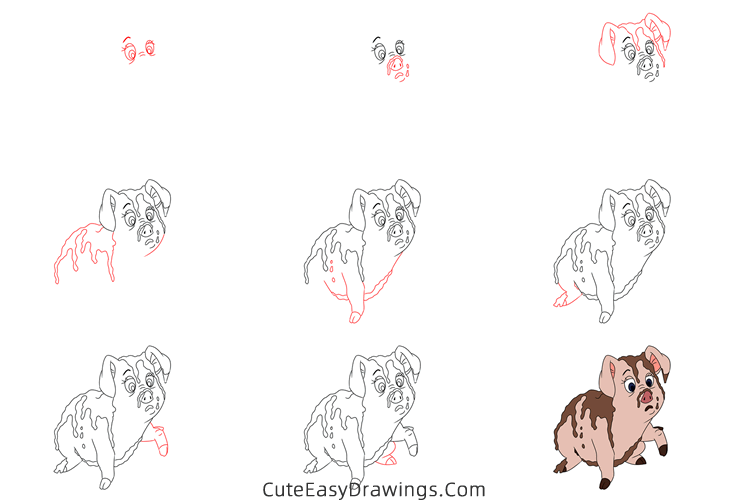 how to draw hen wen the pig from the black cauldron - www.cuteeasydrawings.com
