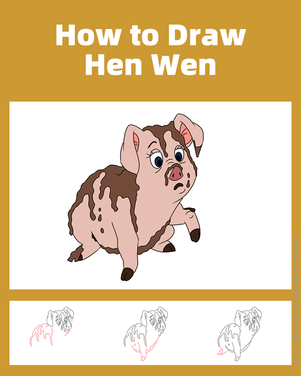 how to draw hen wen the pig from the black cauldron - www.cuteeasydrawings.com