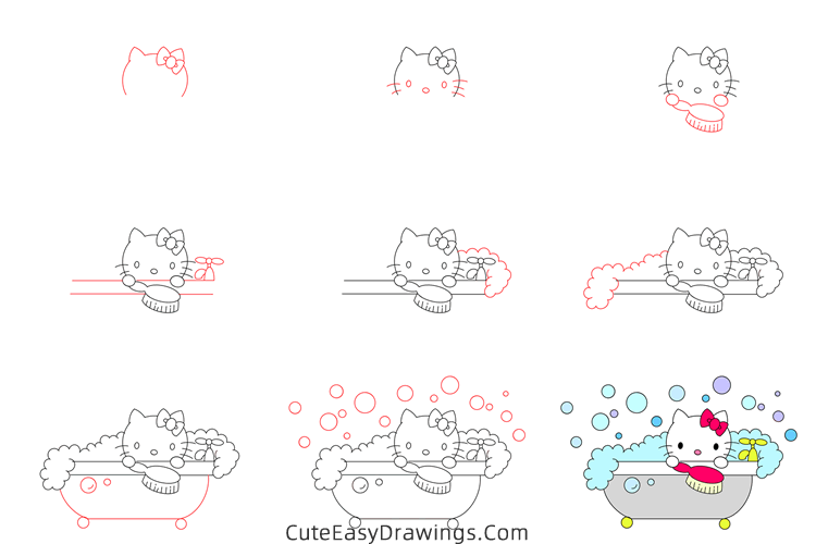 how to draw hello kitty bathing - www.cuteeasydrawings.com